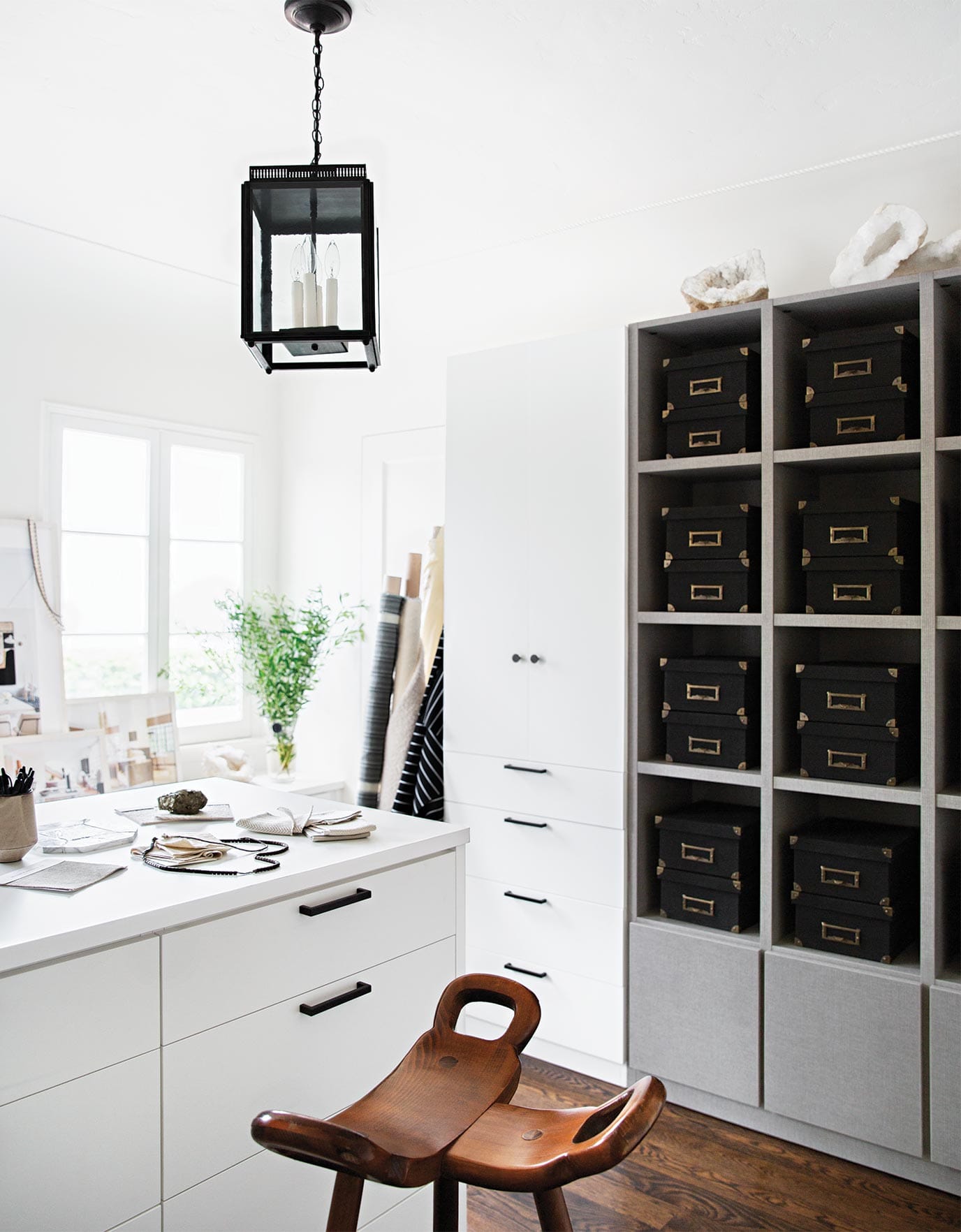 Materials library in Jeremiah Brent's design studio as seen in Ideas of Order Magazine